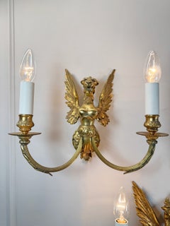 Pair Of Circa 1900 Gilded Bronze Female Griffin Empire Wall Lights