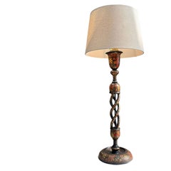Tall Antique Hand Painted Floral Kashmiri Table Lamp