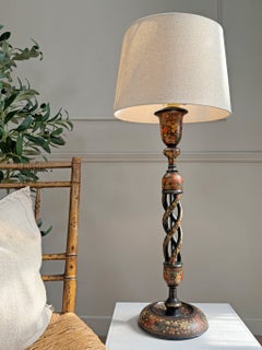 Tall Antique Hand Painted Floral Kashmiri Table Lamp