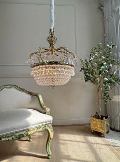 An Exceptionally Rare & Elegant French Empire Crown & Basket Crystal Chandelier