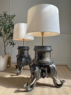 A Pair Of Reimagined 19Th-Century Anglo-Indian Carved Hardwood Elephant Lamps
