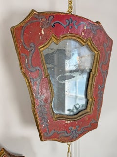 A Pair Of Beautiful Hand Painted Italian Red Baroque Wall Mirrors