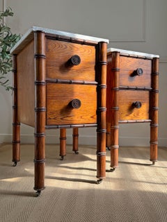 Exceptional Museum Grade Pair Of Howard & Sons Faux Bamboo Bedside Nightstands