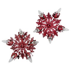 Pair Of Rare Banci Firenze Red Acanthus Leaf Flush Ceiling Lights Circa 1950'S