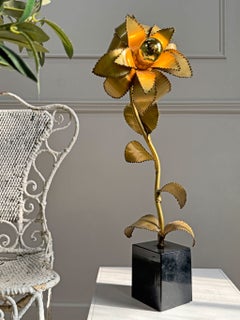 Maison Jansen Gilt Metal Flower Table Lamp 1970'S France