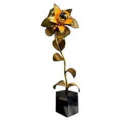 Maison Jansen Gilt Metal Flower Table Lamp 1970'S France