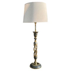 19th Century Blue And White Barley Twist Kashmiri Table Lamp