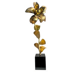 Maison Jansen Handcrafted Gilt Metal Floral Table Lamp France 1970's