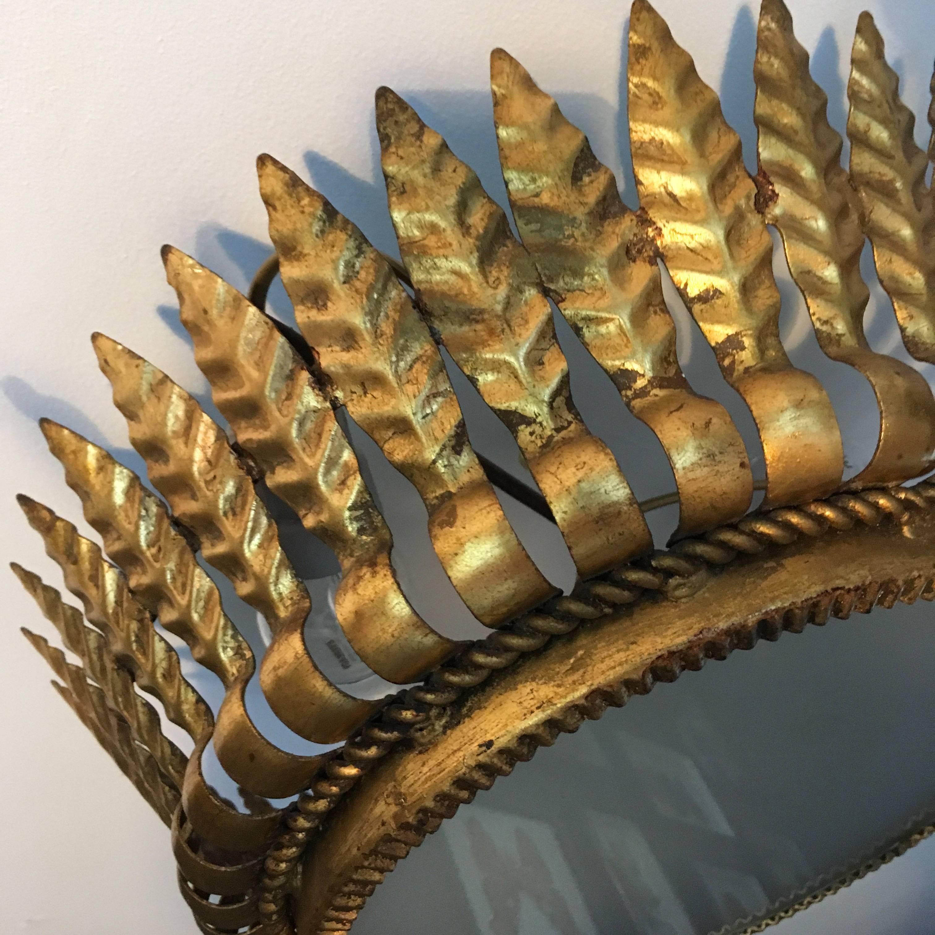 Spanish Gilt Crown Ceiling Light, 1960s In Good Condition In Hastings, GB