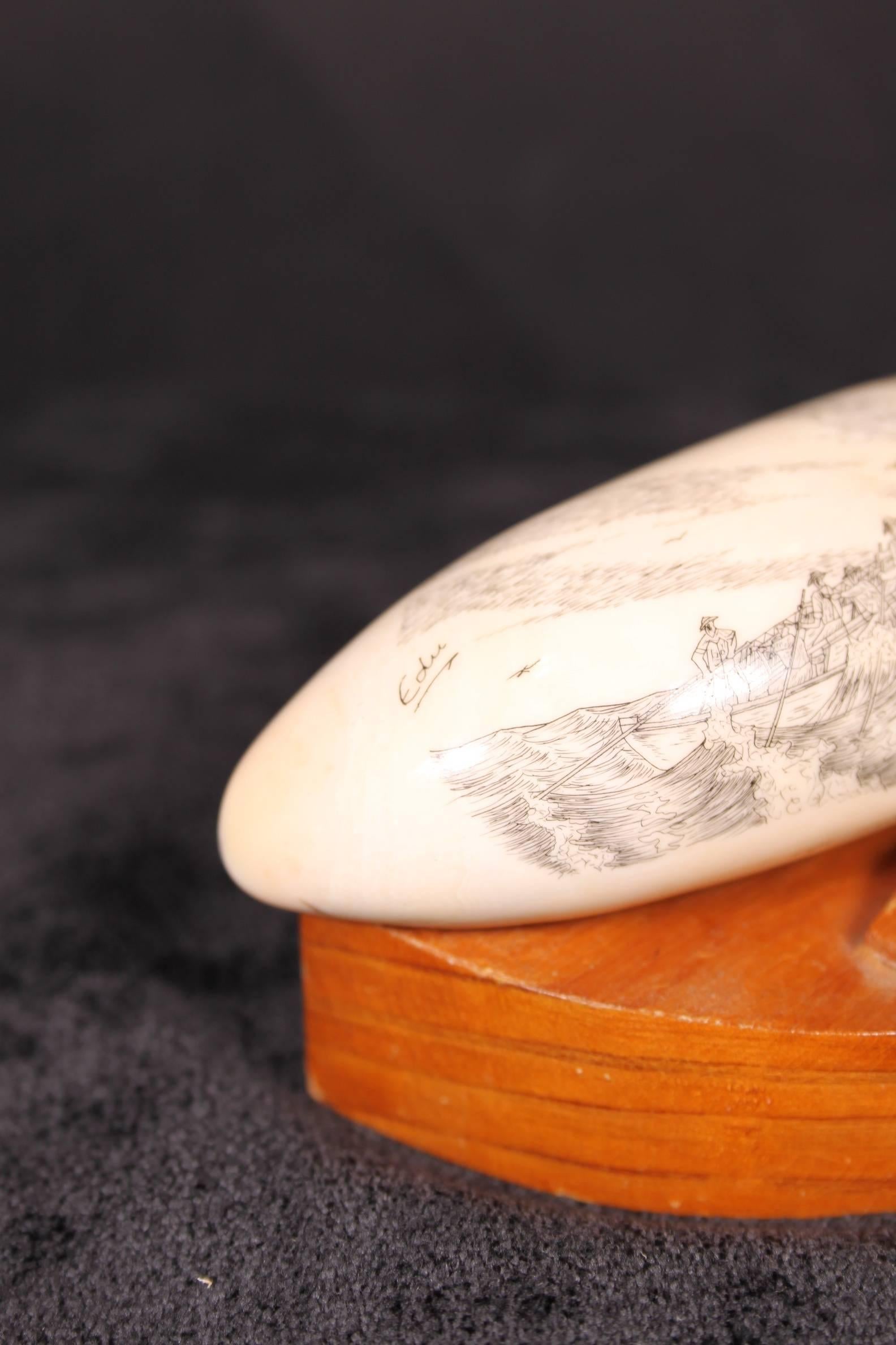 Whale Tooth Scrimshaw Carving 19th Century Azores Islands Signed 4