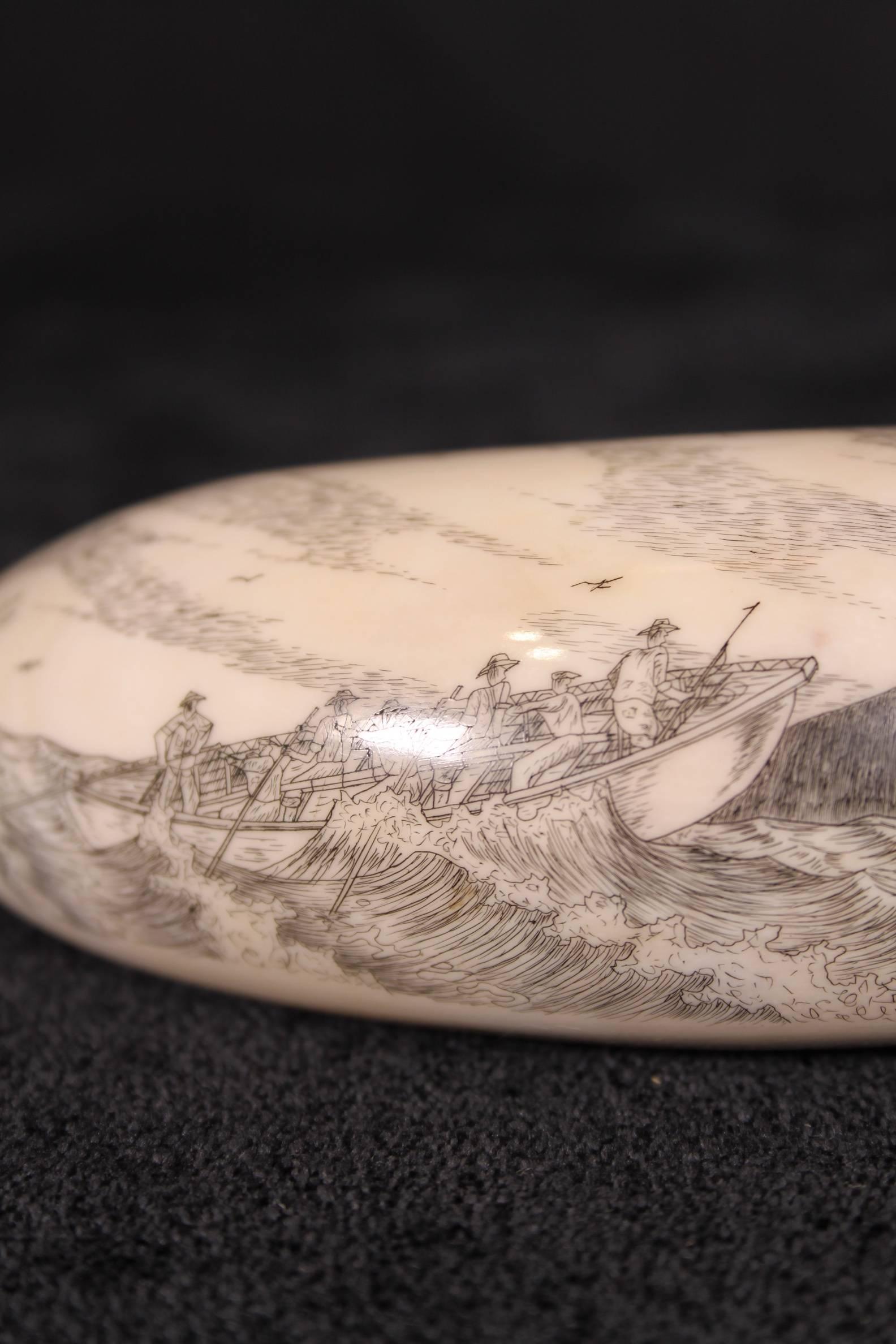 Spanish Whale Tooth Scrimshaw Carving 19th Century Azores Islands Signed