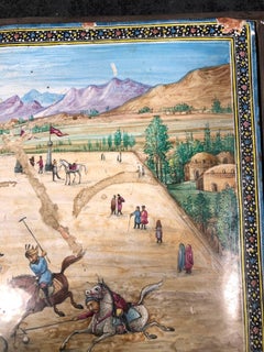 Large Mid-19th Century Iranian Silver Persian Miniature Enamel Painted Polo Box