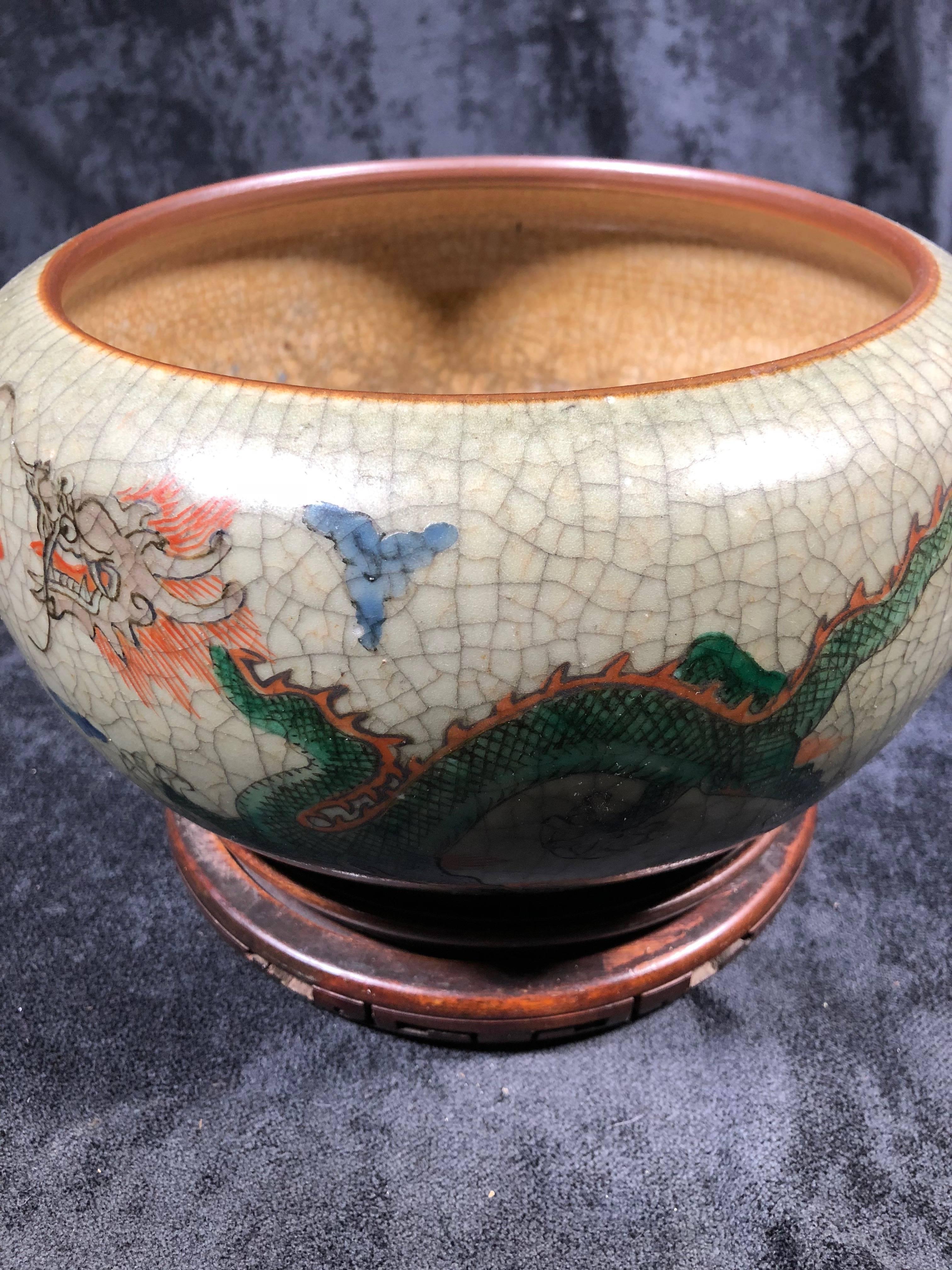 Early 20th Century Chinese Buddhist Celadon Porcelain Pottery Bowl For Sale 3