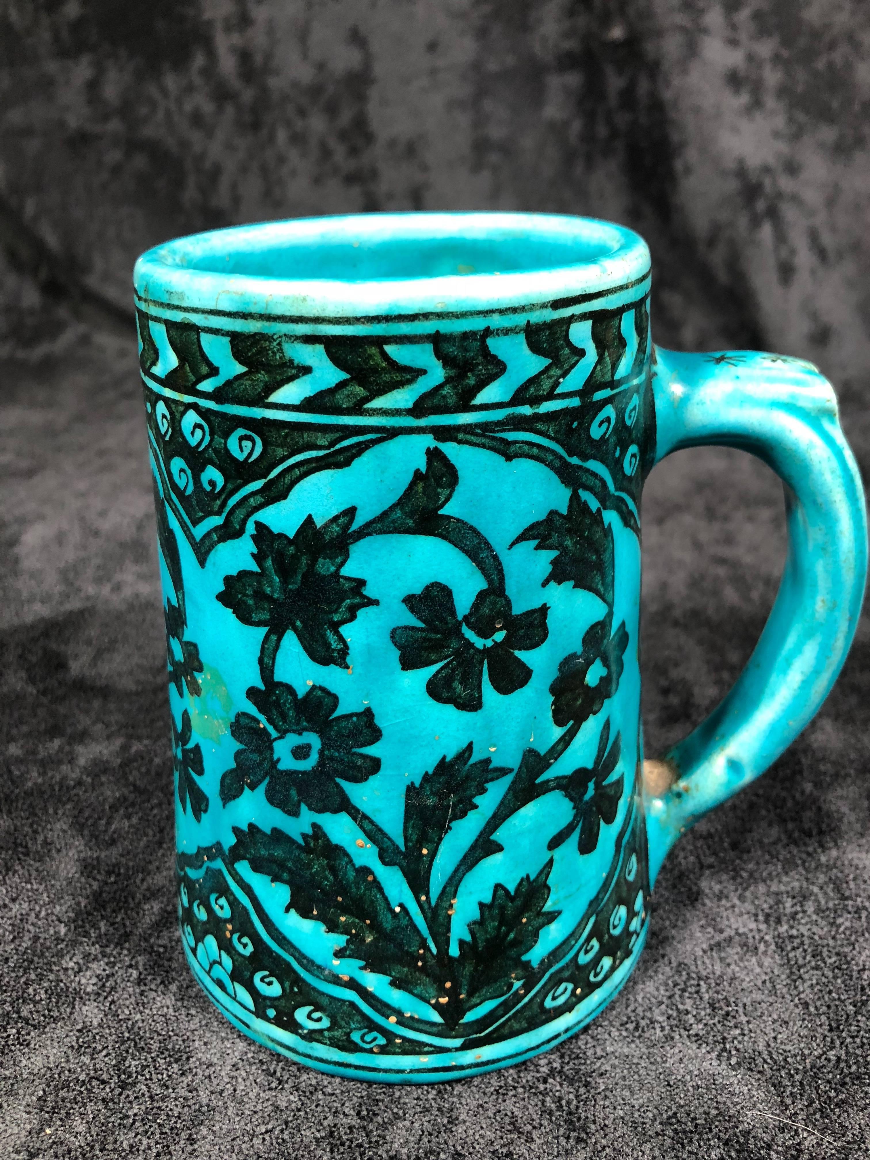 Kashan Style 20th Century Turkish Turquoise Mug For Sale 1