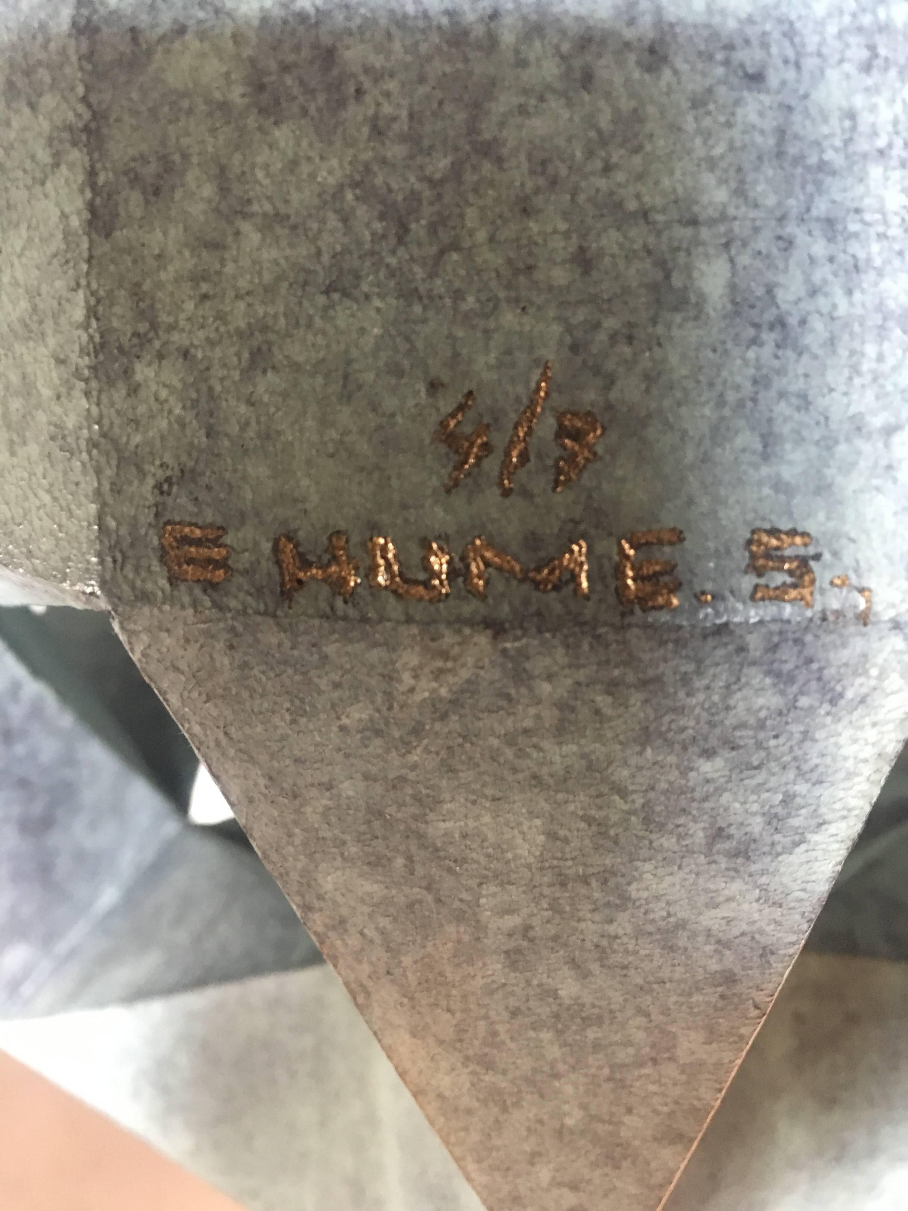 Mexico City, 1953.
Hume's technical skills at achieving a harmonious balance of interlocking geometric forms, be it metal, wood or stone - is a bold accomplishment of great beauty and ingenuity. In Ernesto's word ''I appreciate metal and the