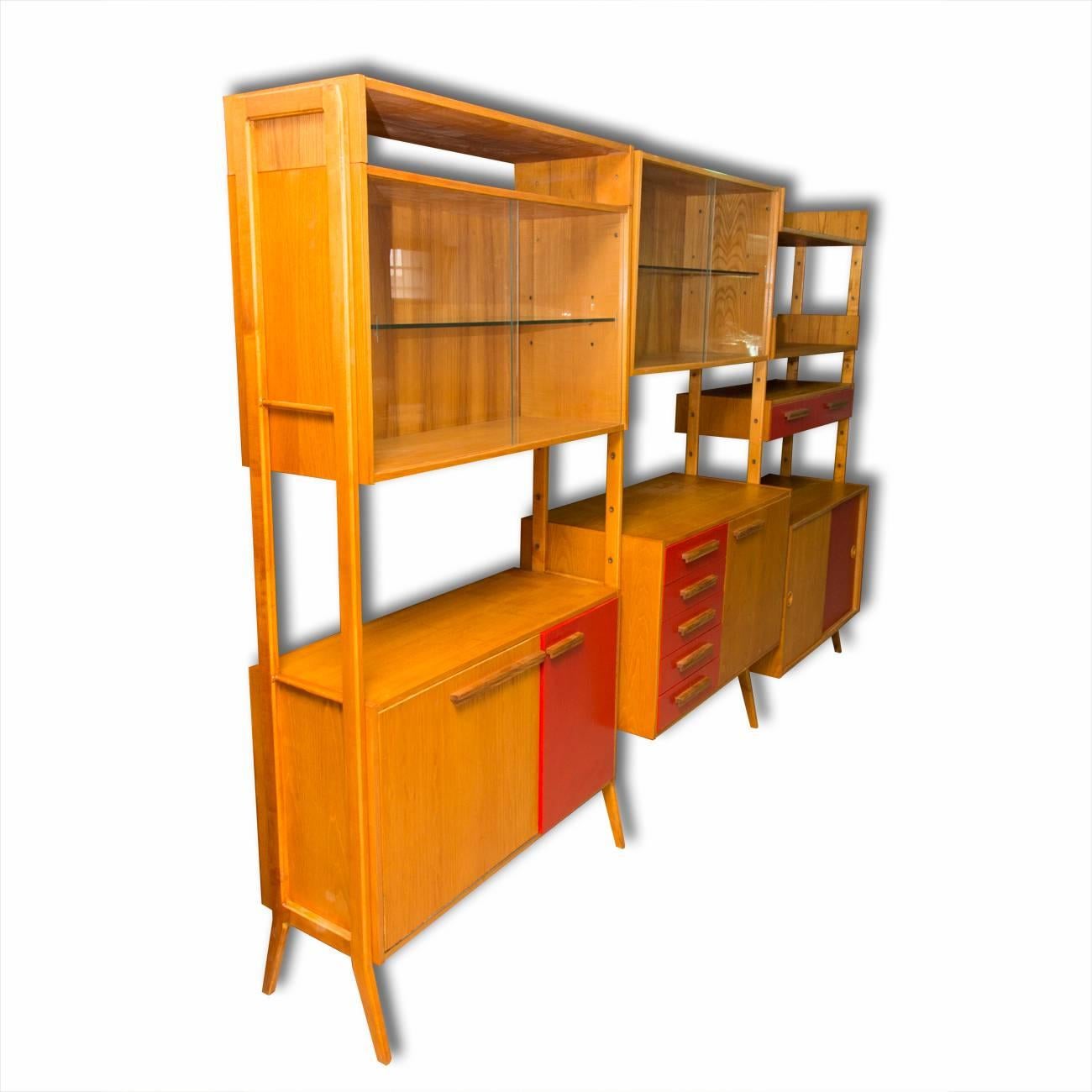 Czech Mid-Century Modern Beech Unit Shelf System by Frantisek Jirák for Tatra Nábytok