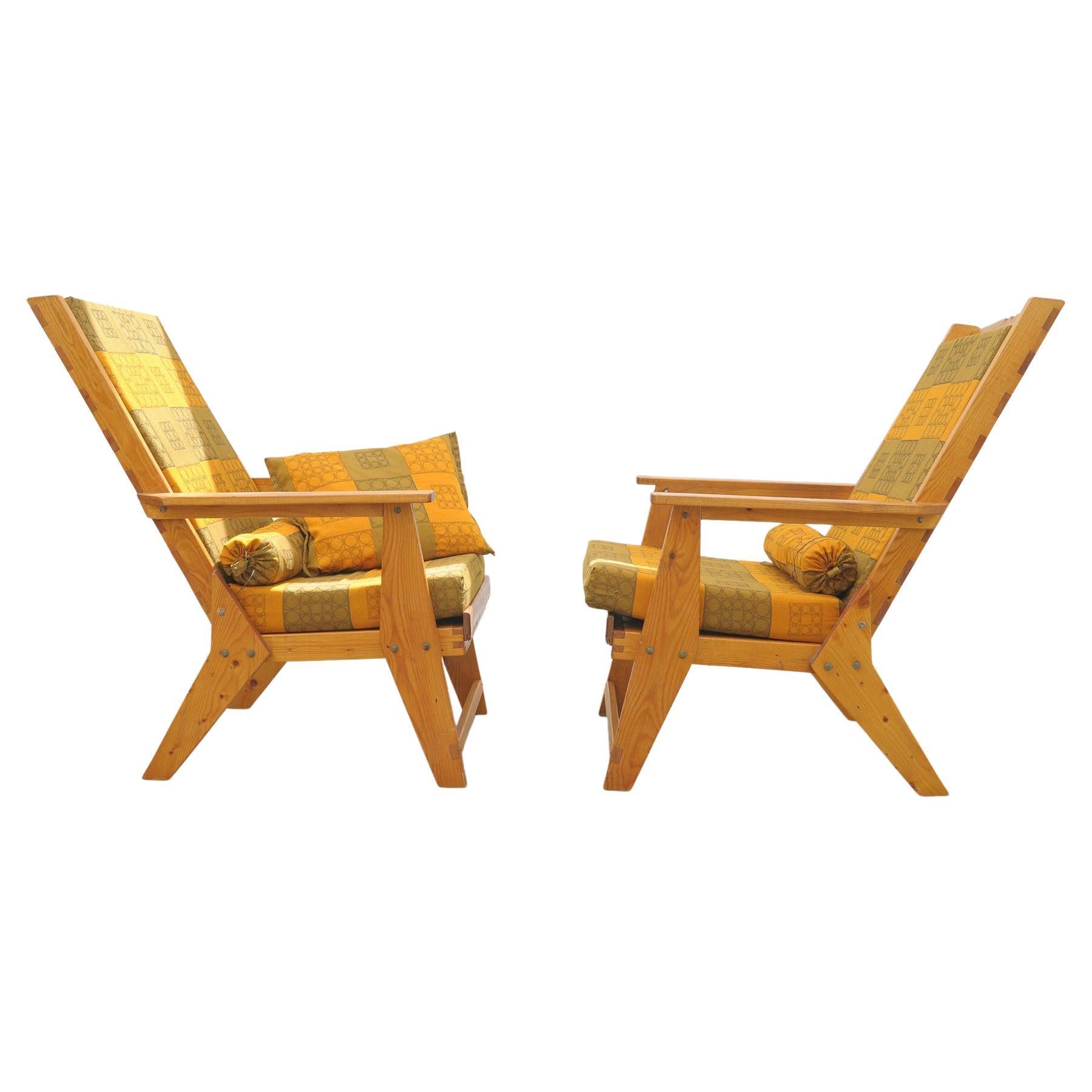 Scandinavian style pine wood armchairs, 1970´s, set of 2 For Sale