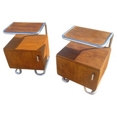 Paire de tables de nuit chromées fonctionnalistes par Vichr & spol, années 1950, Tchécoslovaquie