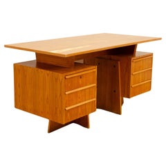 Fully renovated Czechoslovak huge writing desk, 1970´s, Central Europe