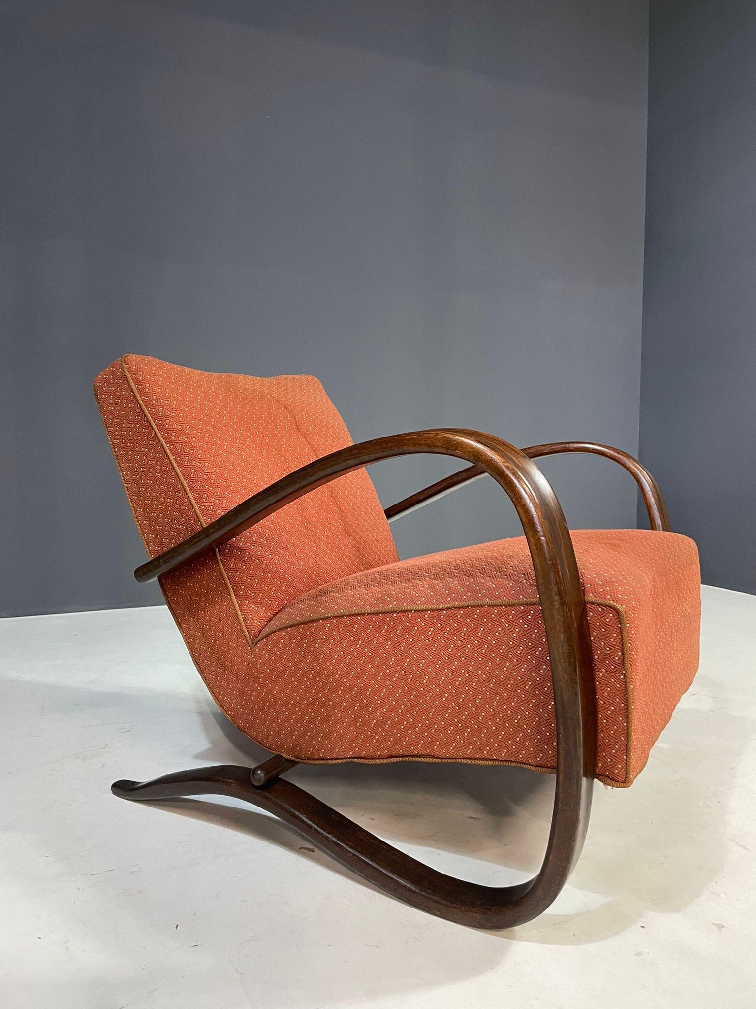 Tissu d'ameublement Paire de chaises longues H269 par Jindřich Halabala, Tchécoslovaquie, années 1930 en vente