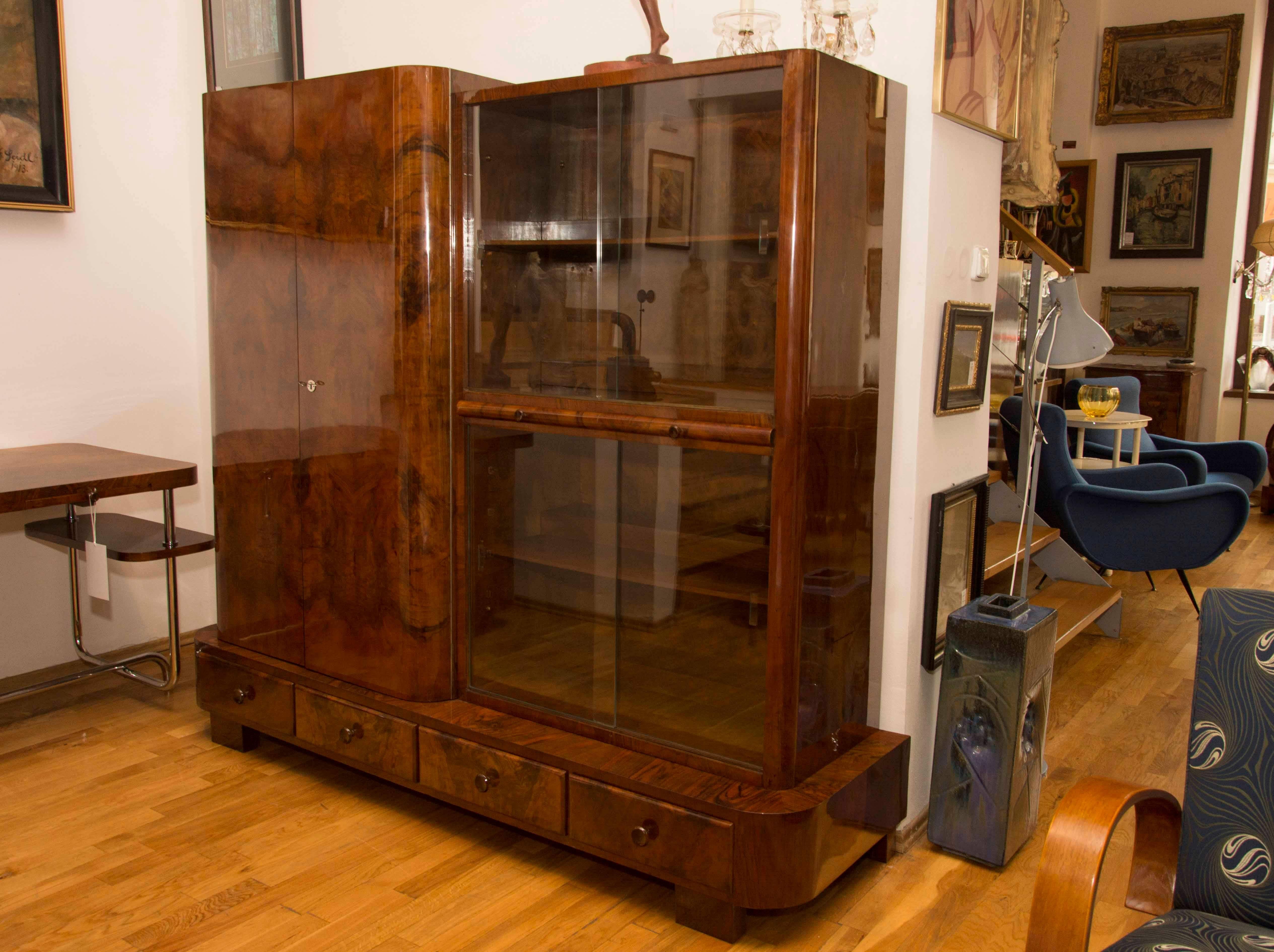 Library Cabinet in Walnut by Jindrich Halabala for UP Zavody, 1930s 1