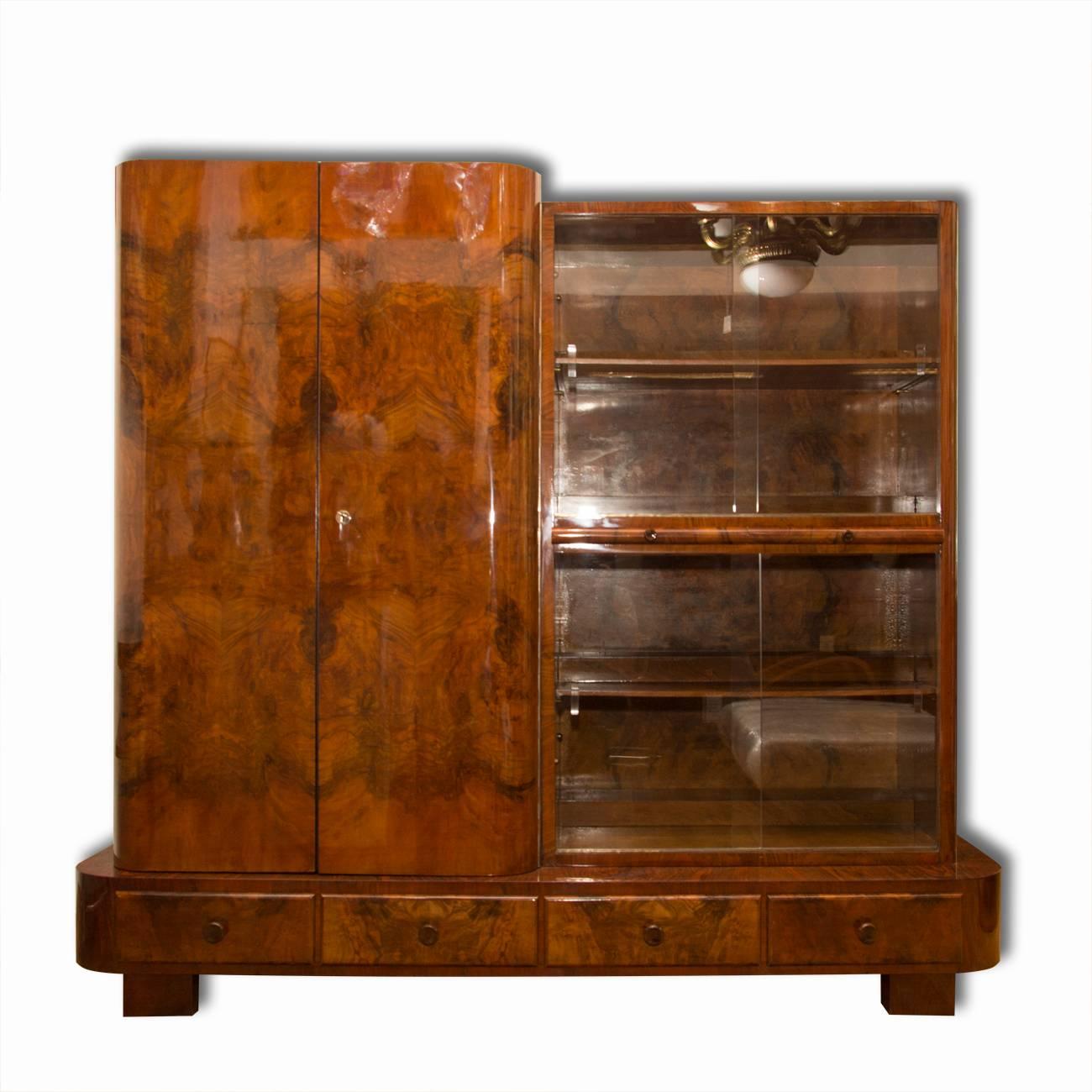 Mid-20th Century Library Cabinet in Walnut by Jindrich Halabala for UP Zavody, 1930s