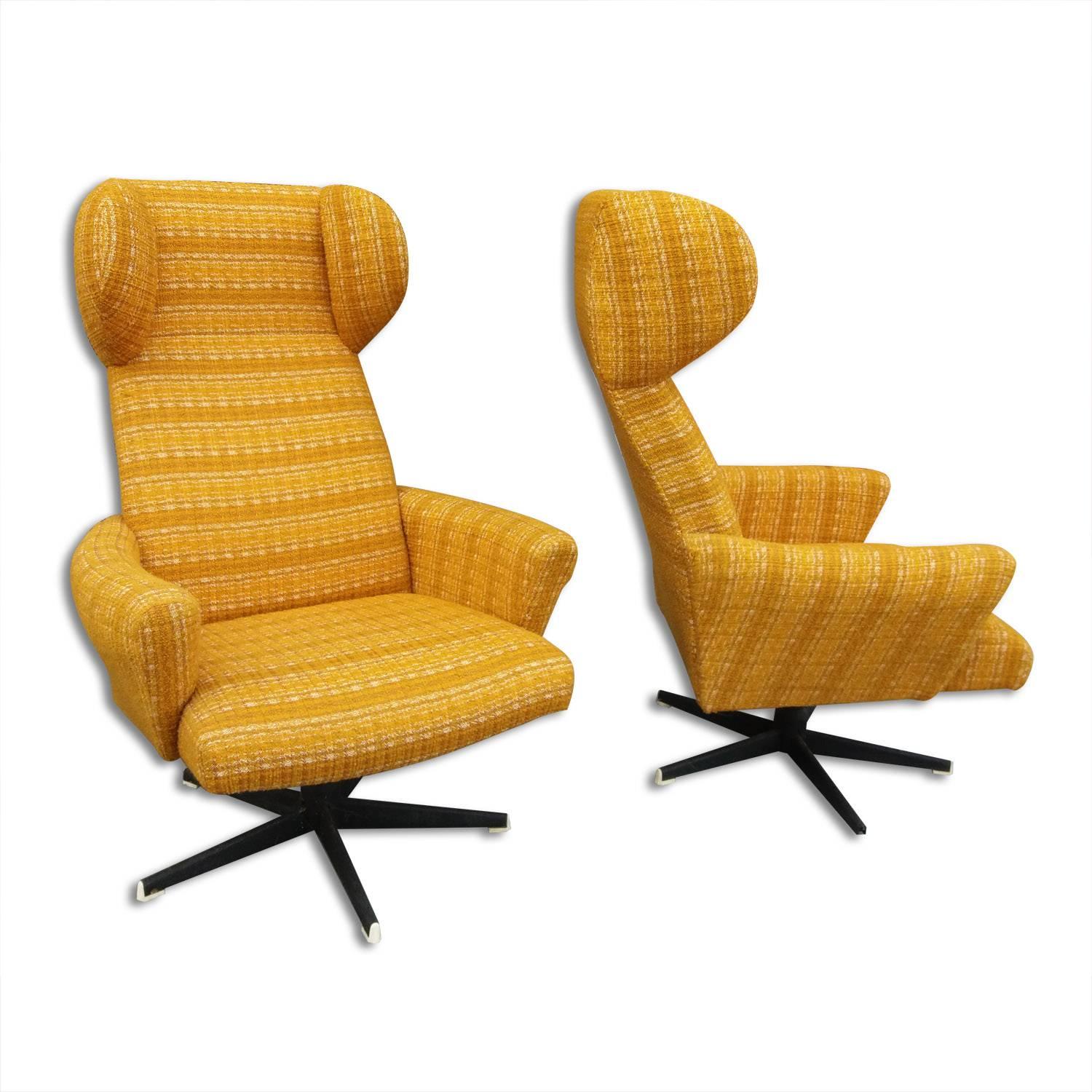 Modern Pair of Wingback Swivel Chairs, Produced by Drevotvar, Czechoslovakia, 1970s 
