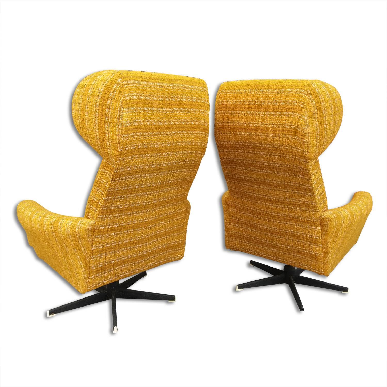 Late 20th Century Pair of Wingback Swivel Chairs, Produced by Drevotvar, Czechoslovakia, 1970s 