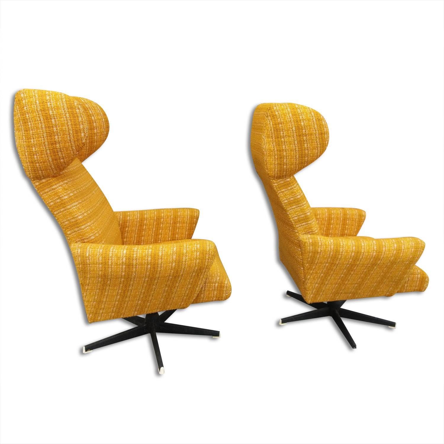 Pair of Wingback Swivel Chairs, Produced by Drevotvar, Czechoslovakia, 1970s  In Good Condition In Prague 8, CZ