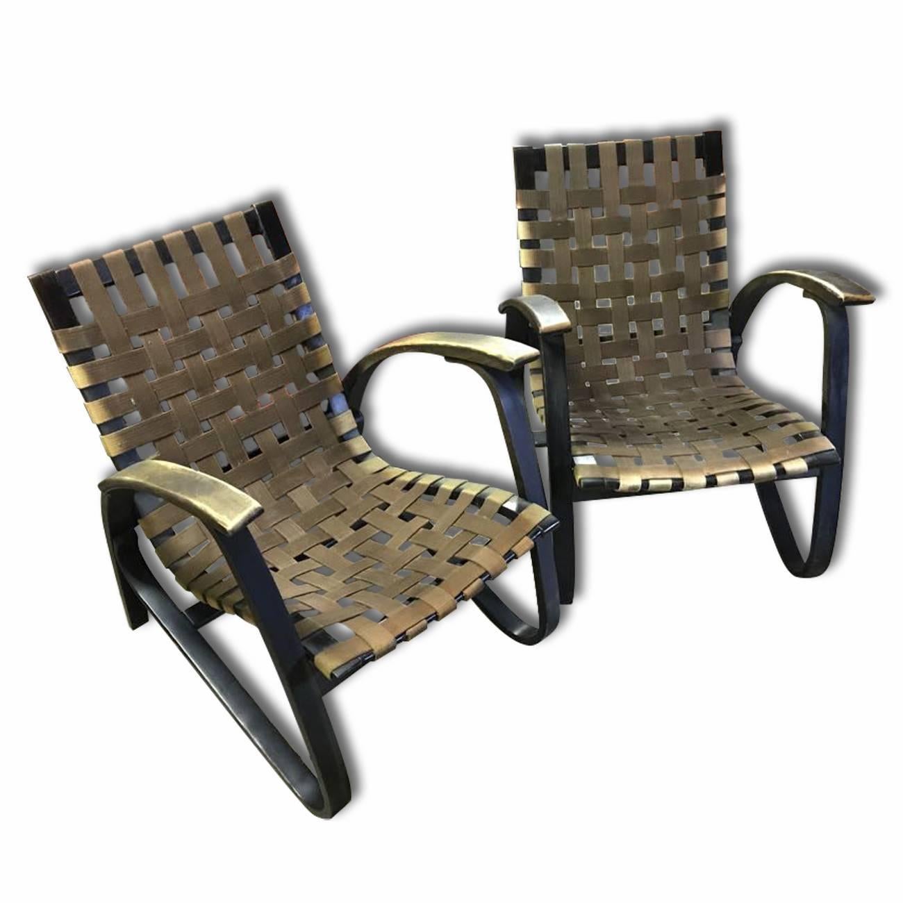 Pair of Bentwood Armchairs with Woven Straps by Jan Vanek for UP Zavody, 1930s 2