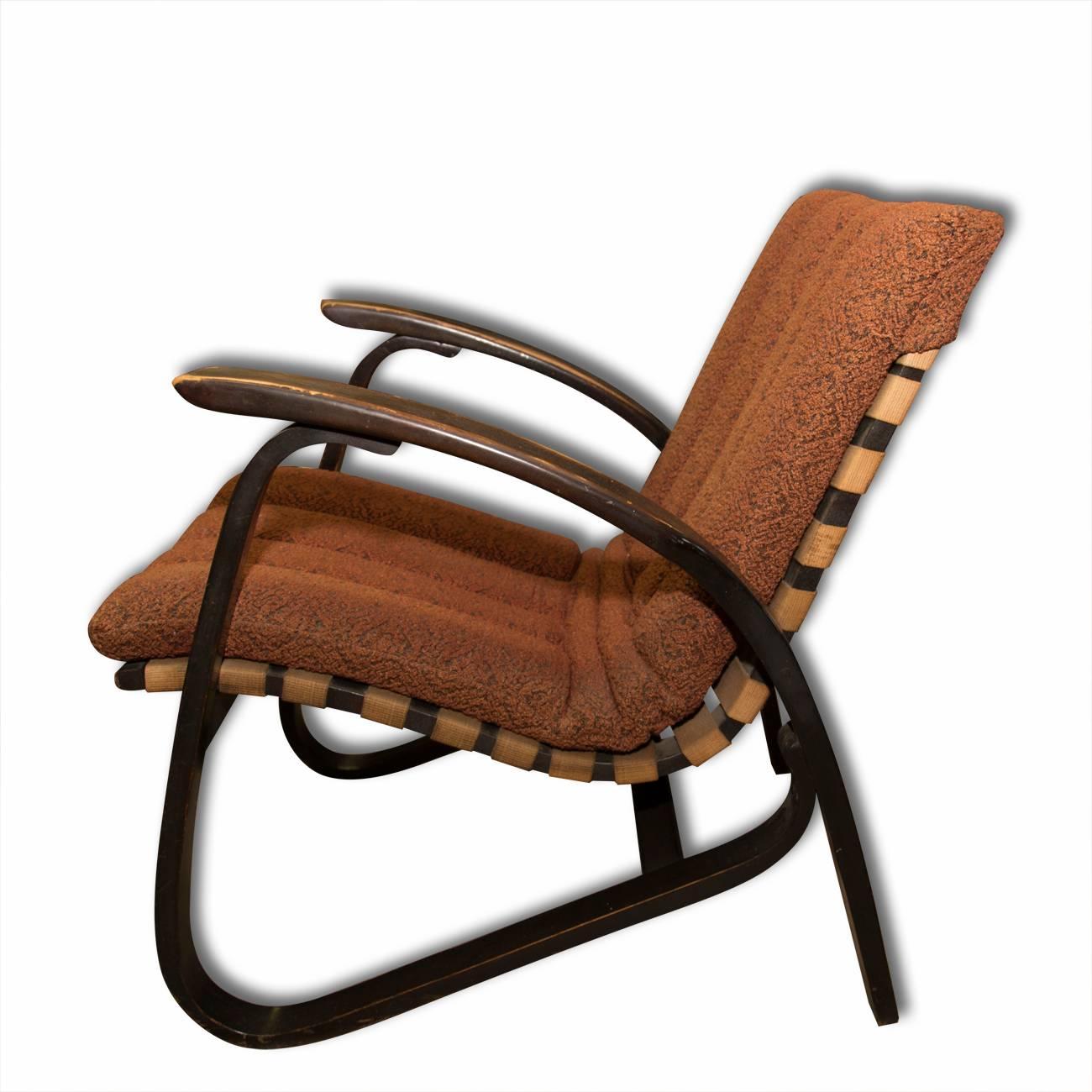 Czech Pair of Bentwood Armchairs with Woven Straps by Jan Vanek for UP Zavody, 1930s
