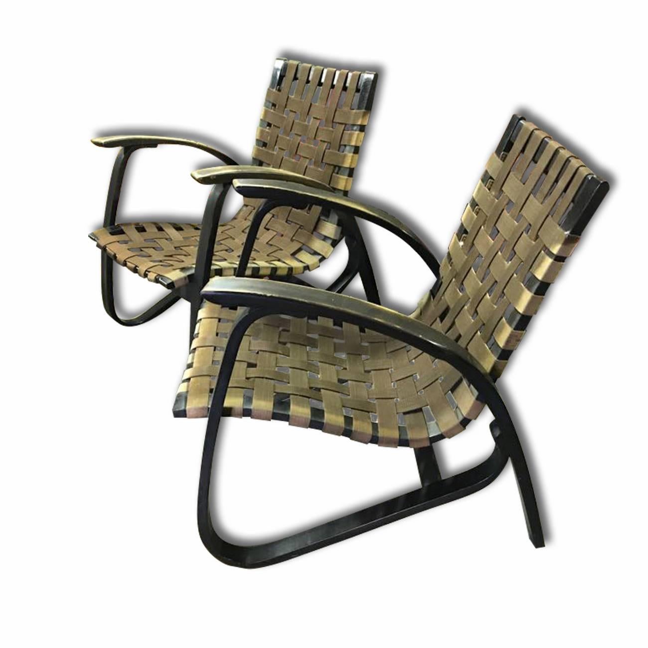 Pair of Bentwood Armchairs with Woven Straps by Jan Vanek for UP Zavody, 1930s 1