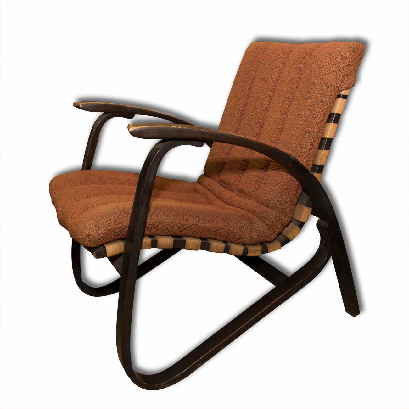 Art Deco Pair of Bentwood Armchairs with Woven Straps by Jan Vanek for UP Zavody, 1930s