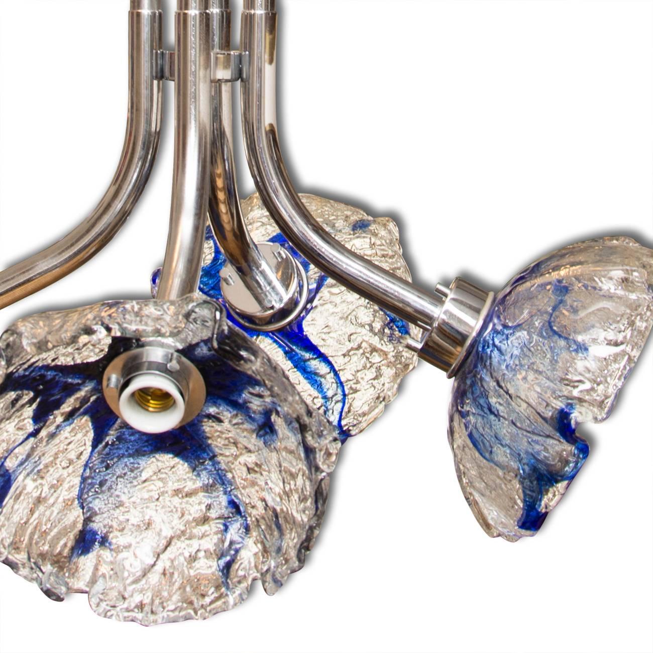 Chrome Italian Murano Glass Pendant Lamp from Mazzega, 1960s