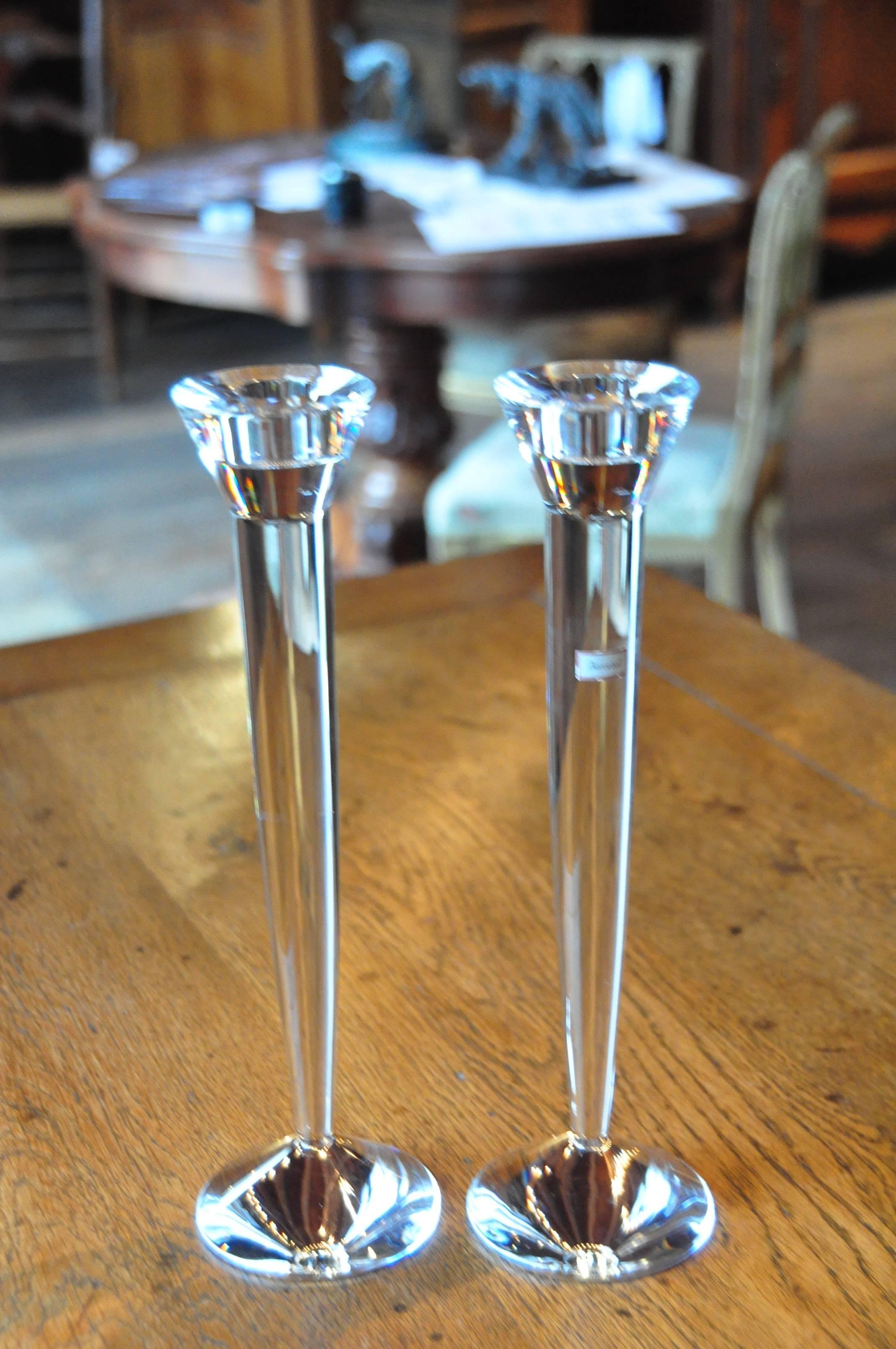 20th Century Baccarat Crystal Flambeaux Candlesticks In Excellent Condition For Sale In Round Top, TX