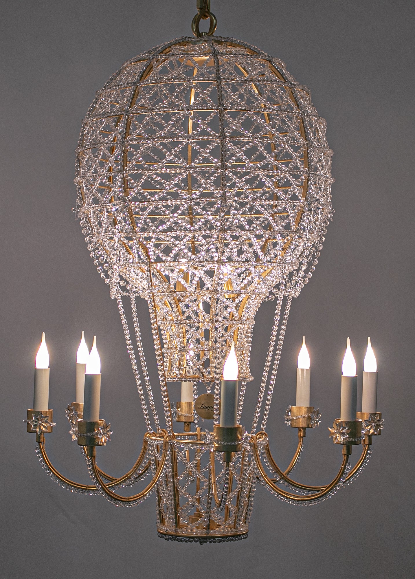 Certified Maison Bagues Chandelier, 8 Lights Iron and Crystal For Sale