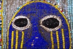 Antique African Beaded Mask with Indigo Net Pillow