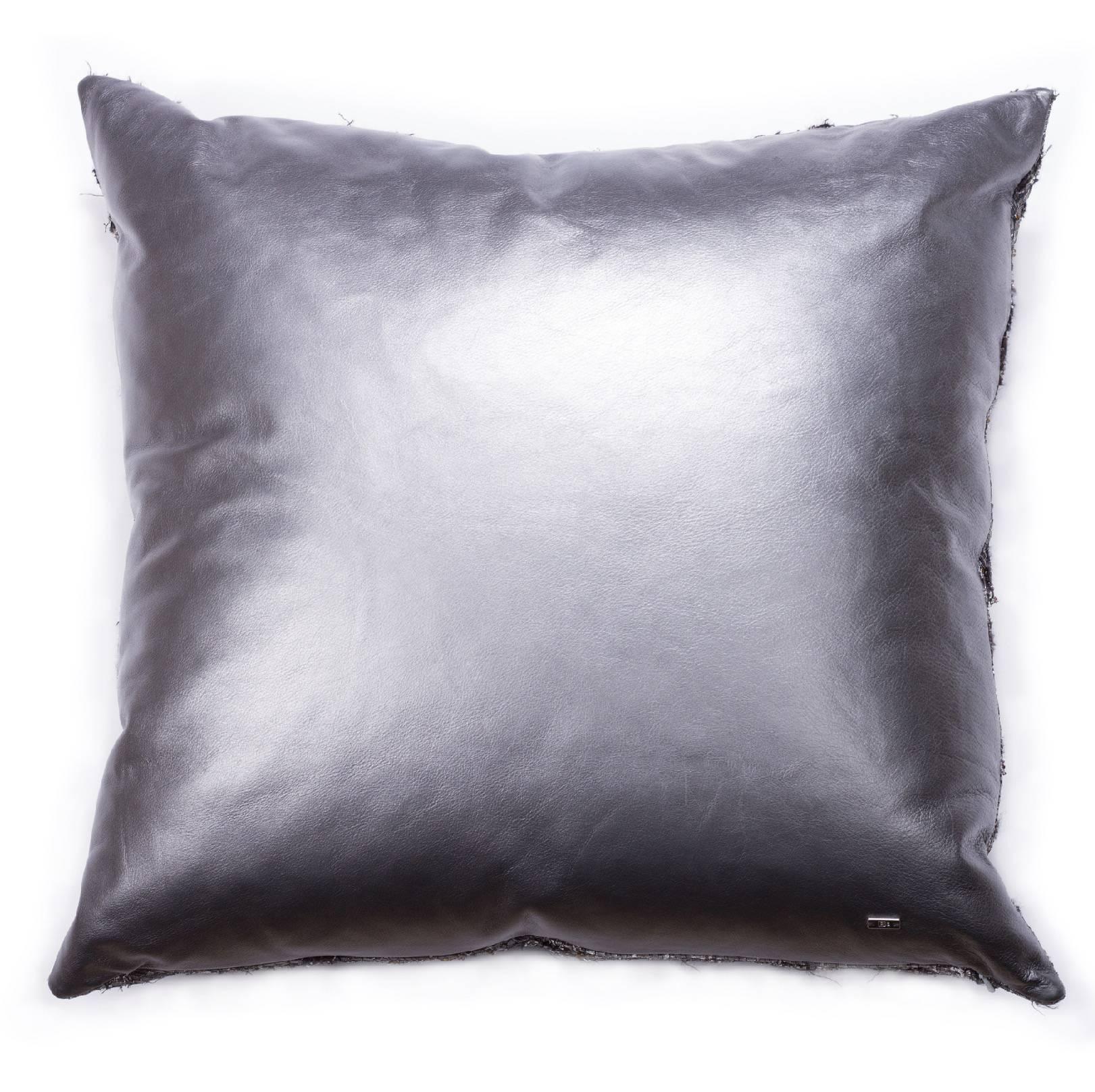 Modern Couture Lace and Leather Pillow For Sale