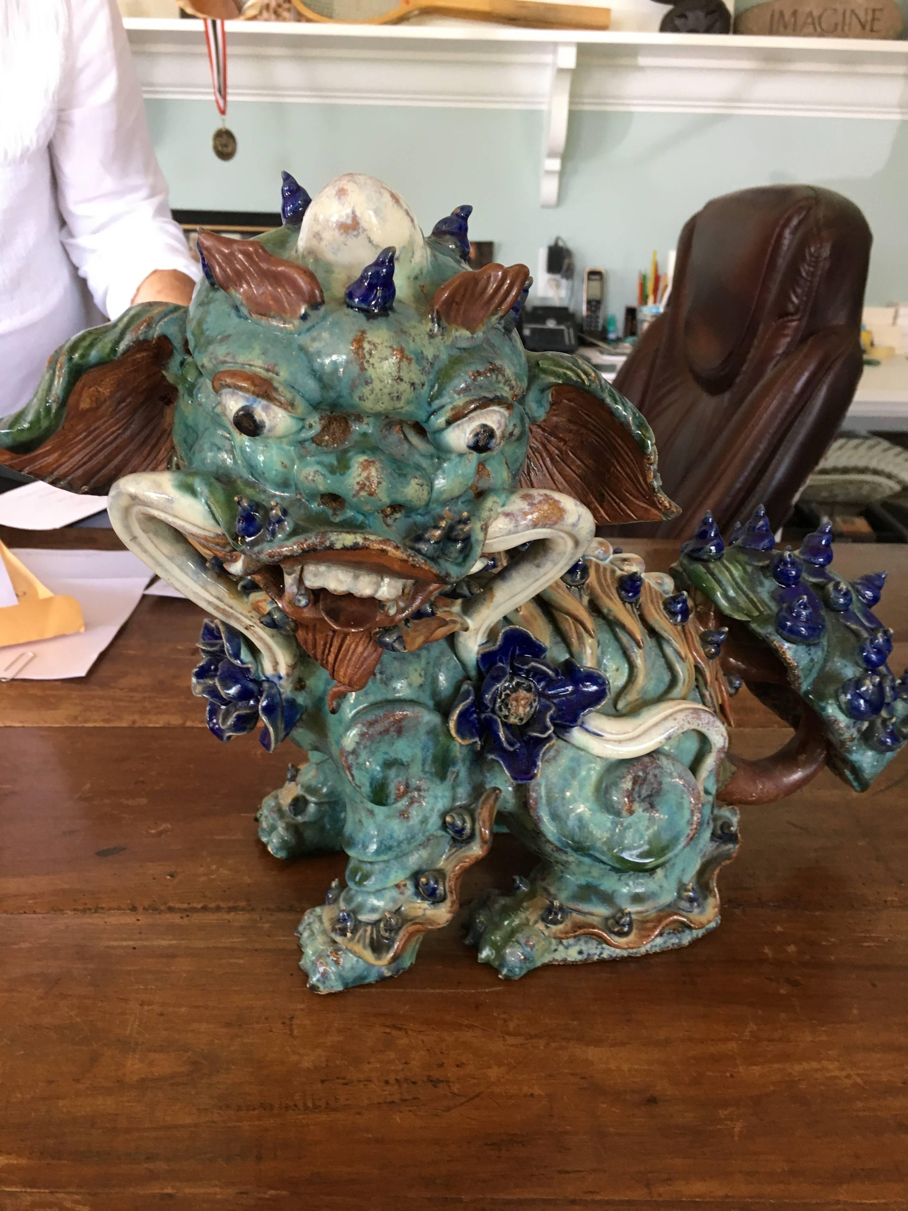 Qing Pair of Chinese Pottery/Ceramic Foo Dogs