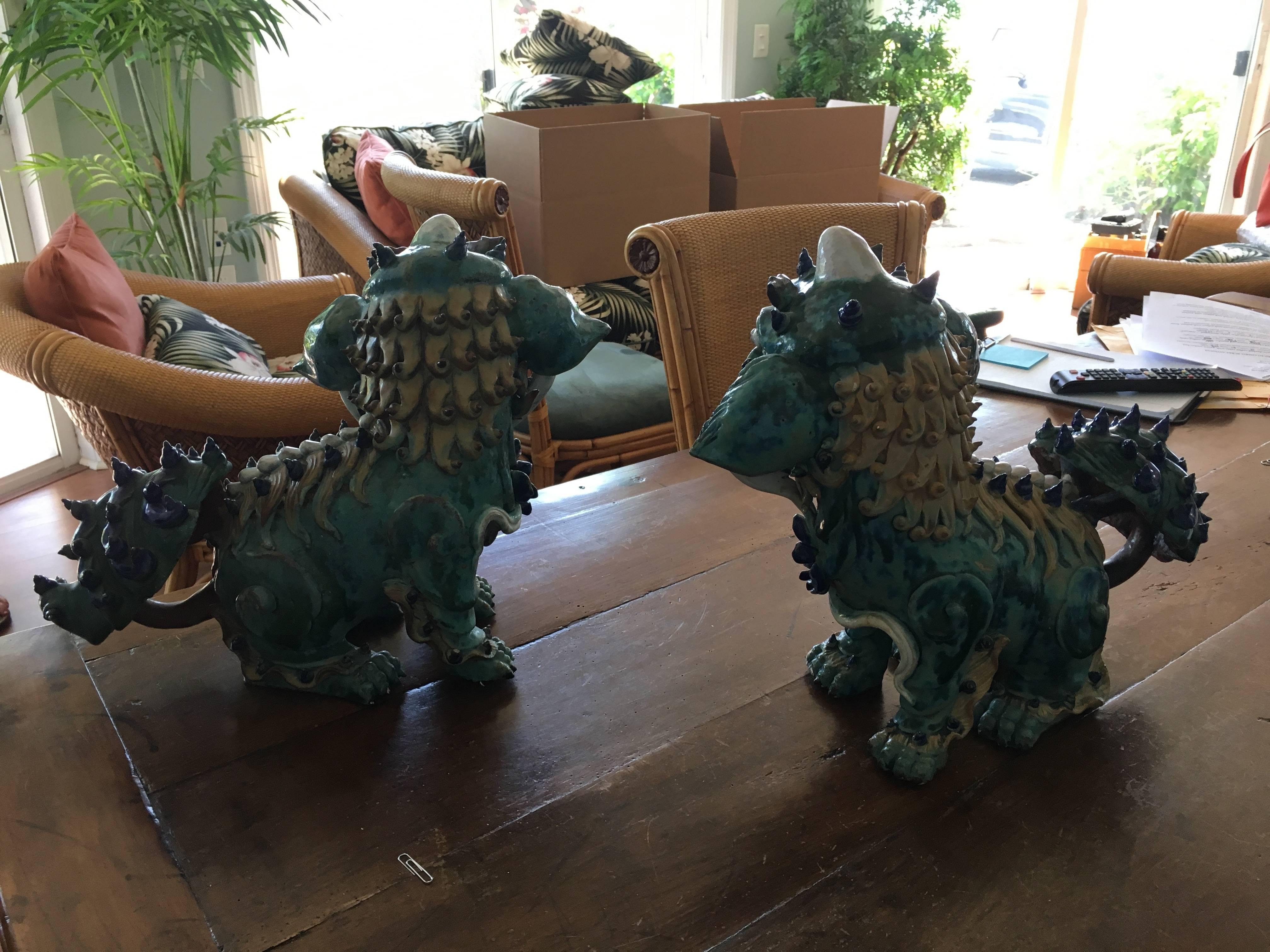 Fired Pair of Chinese Pottery/Ceramic Foo Dogs