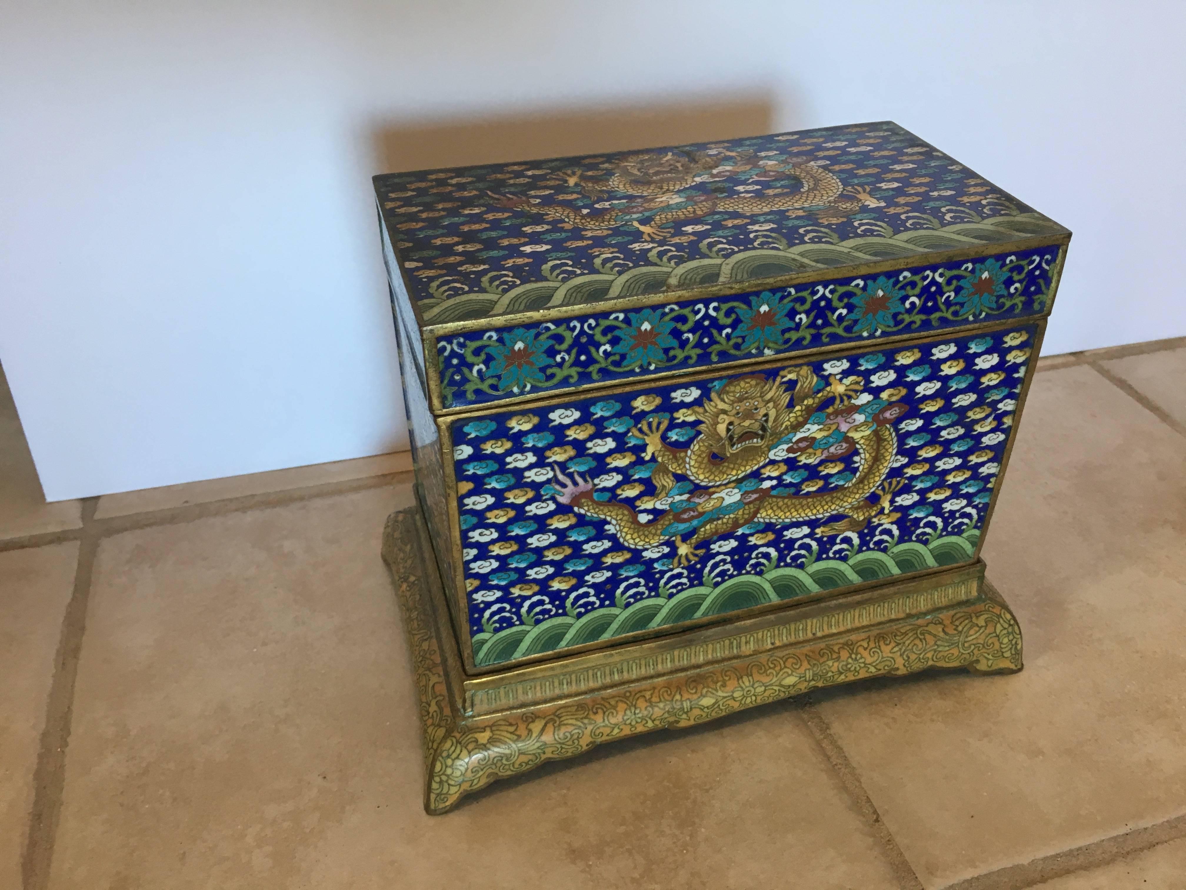 Cloissoné Chinese Cloisonné Dragon Box with Stand