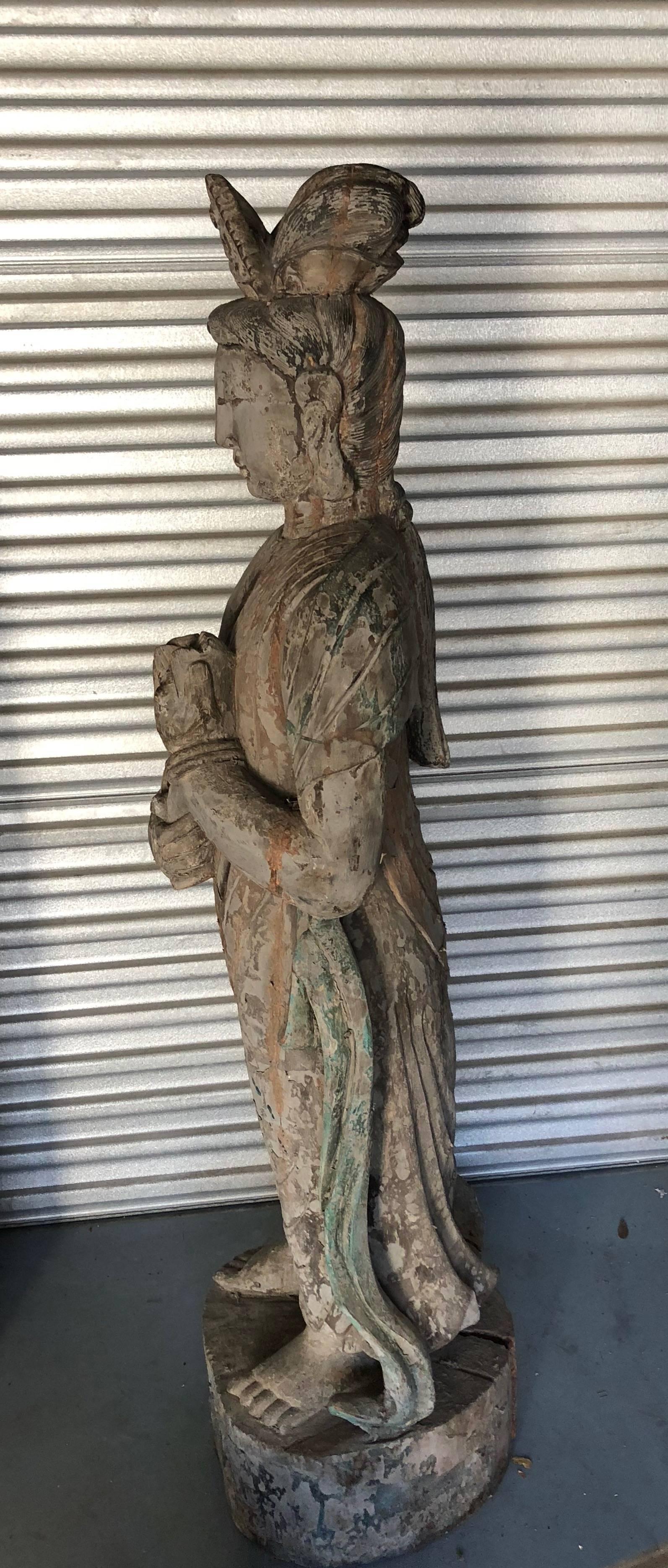 Ming Chinese Wooden Statue Guan Yin For Sale