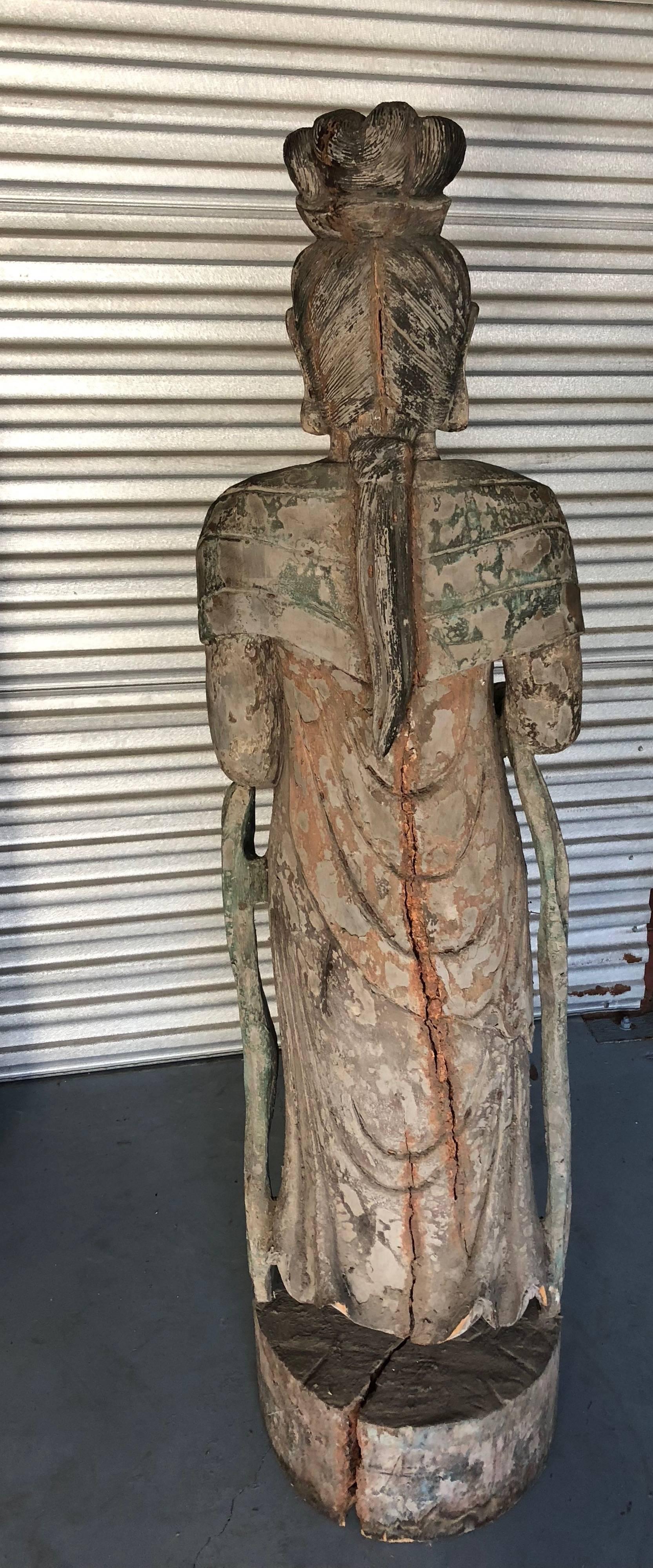 Hand-Crafted Chinese Wooden Statue Guan Yin For Sale