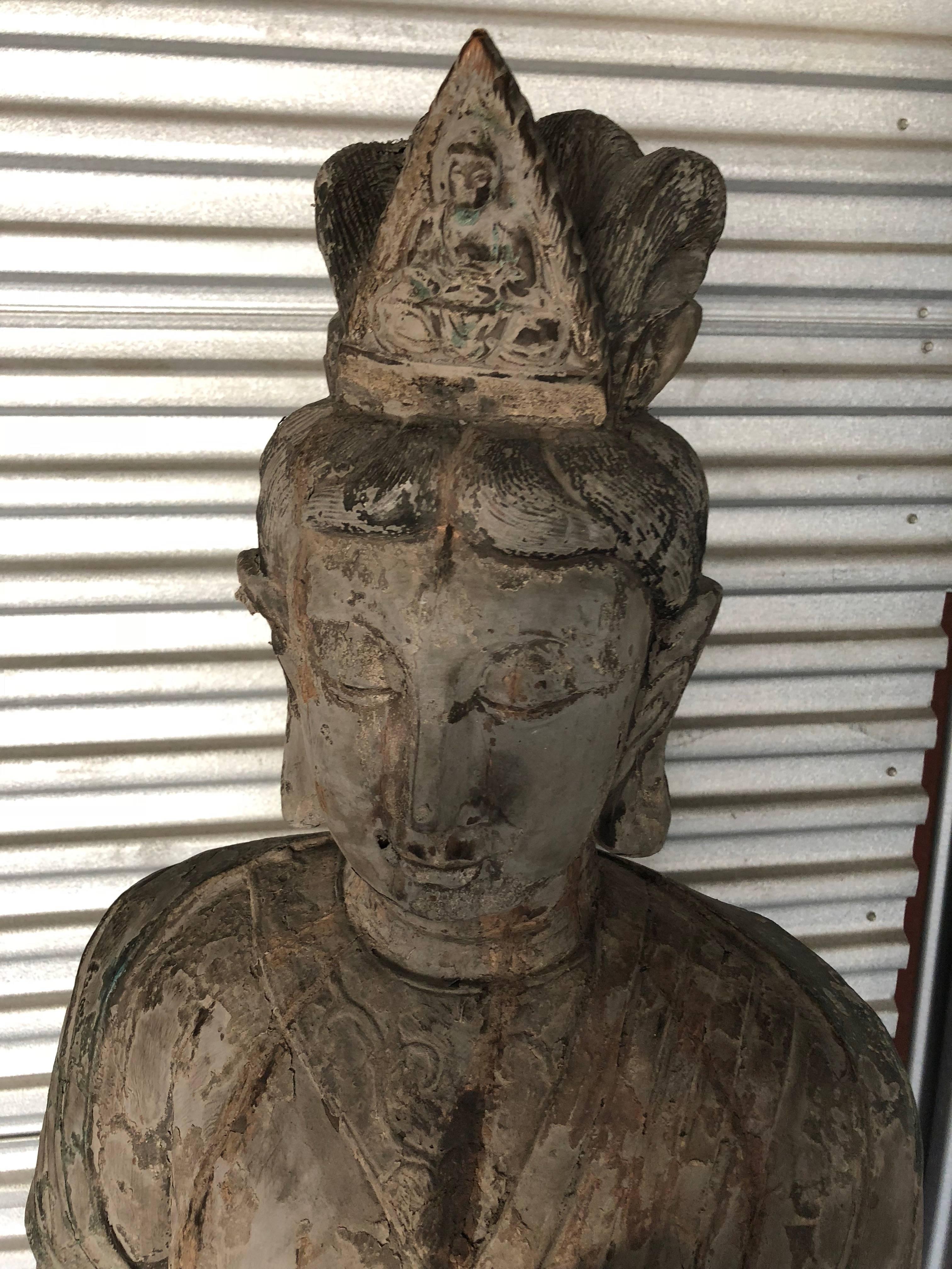 Chinese Wooden Statue Guan Yin In Excellent Condition For Sale In Sarasota, FL