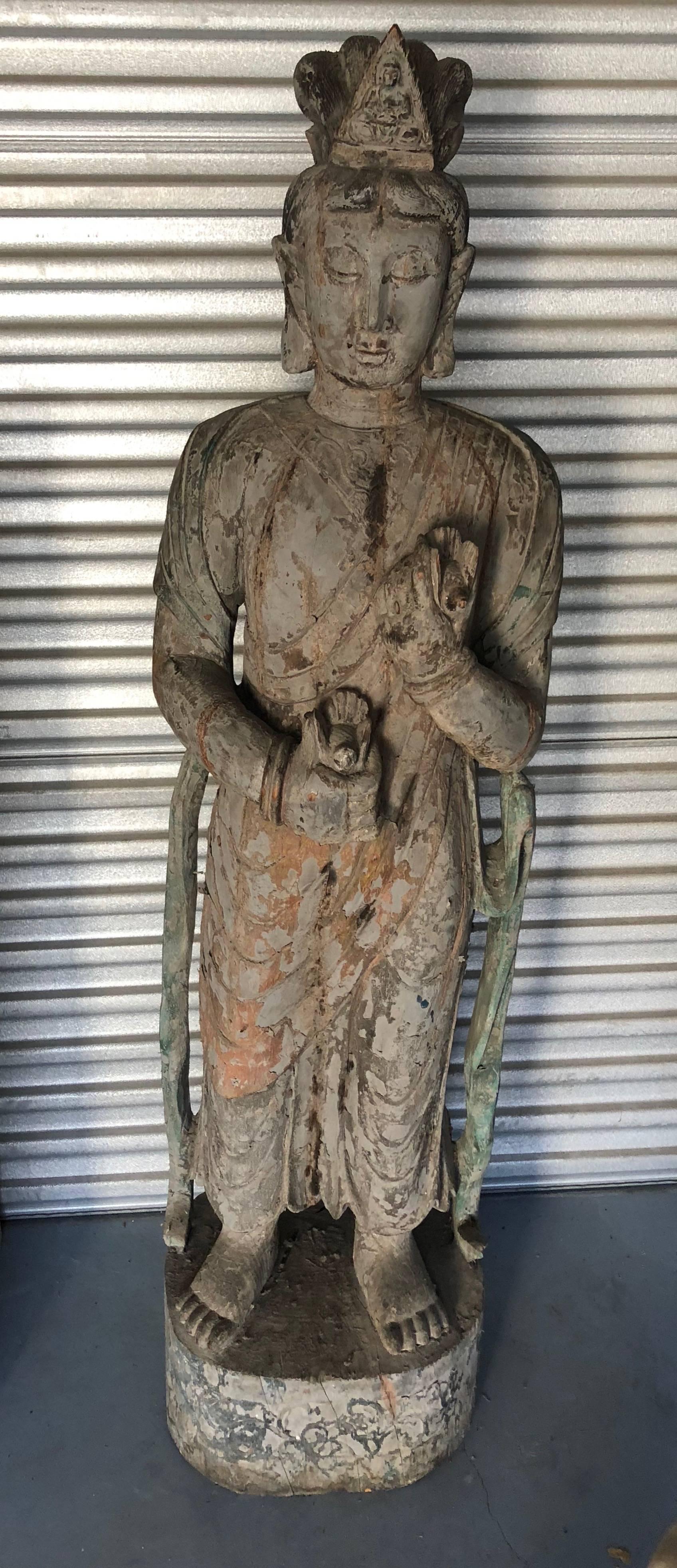 20th Century Chinese Wooden Statue Guan Yin For Sale