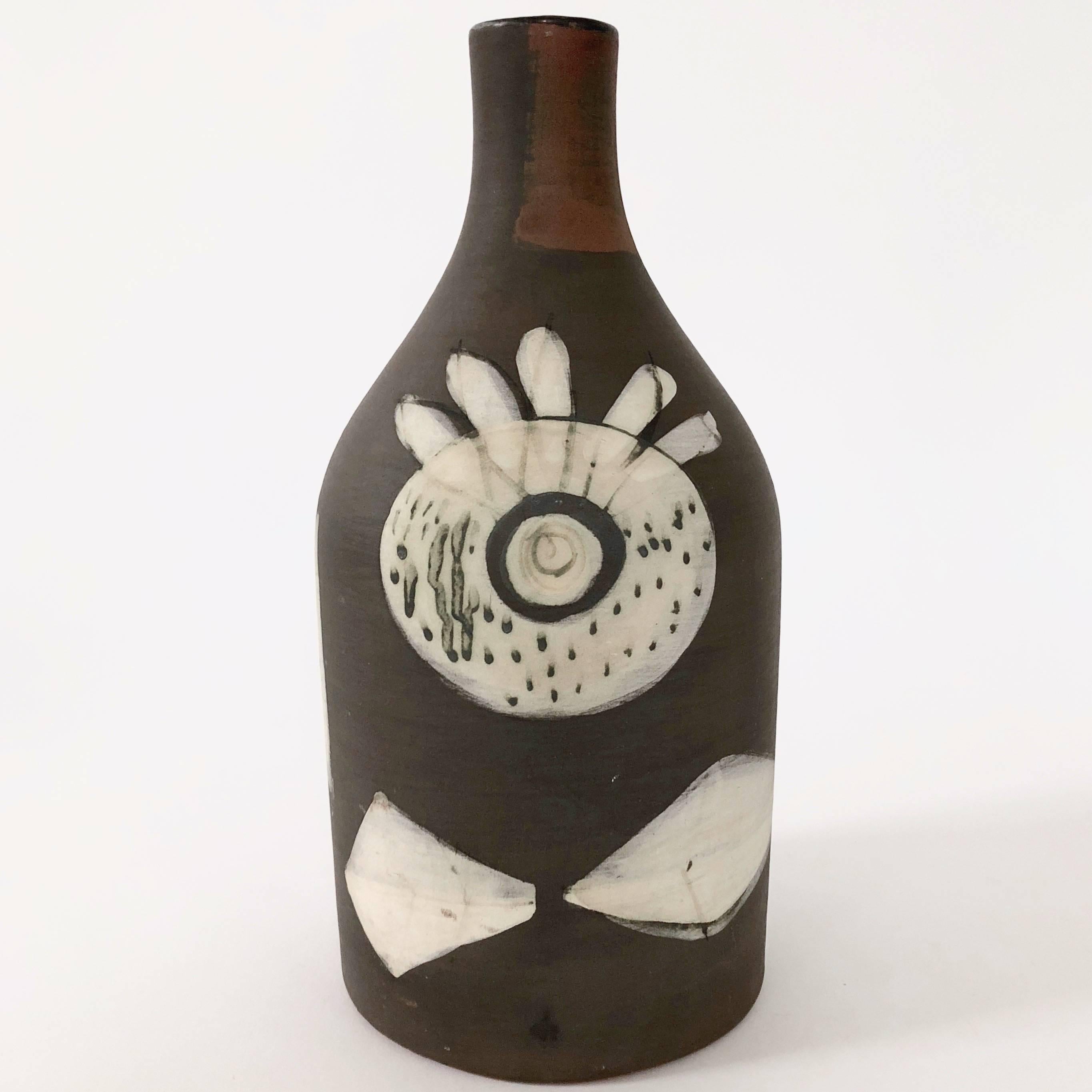Glazed Jacques Innocenti, Vallauris, Ceramic Bottle Vase