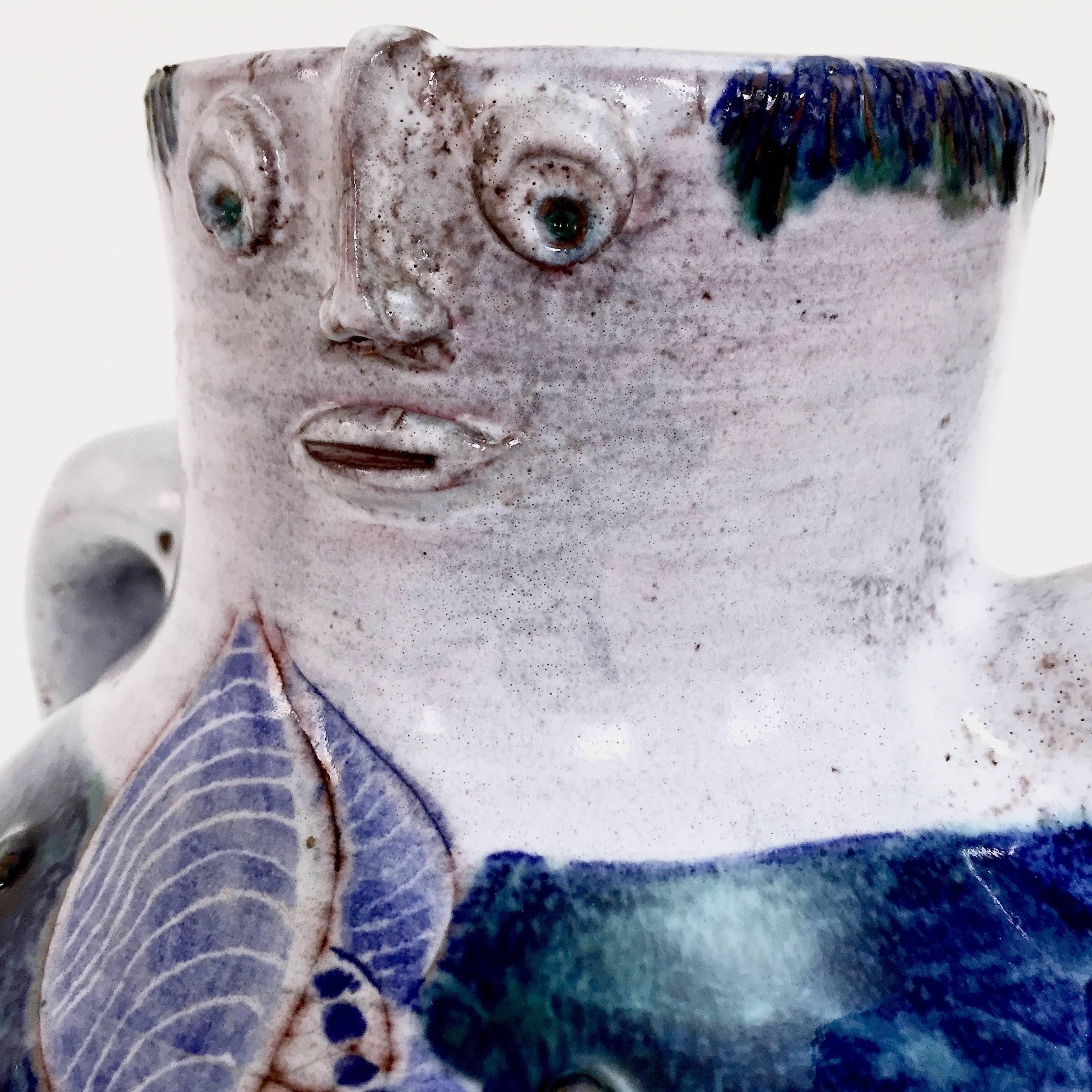 Enameled Robert and Jean Cloutier, Figurative Ceramic Vase