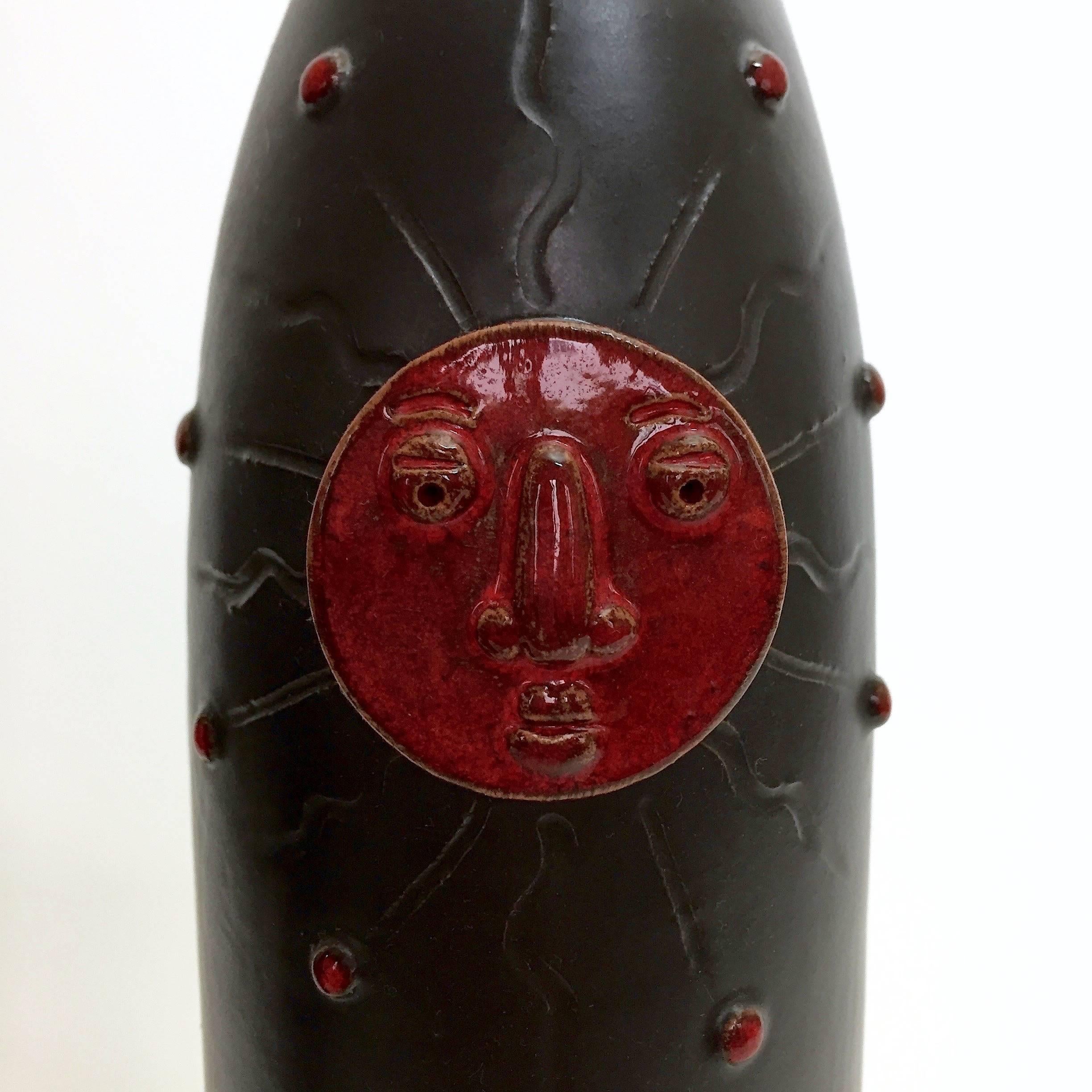 Enameled Dalo, Pair of Ceramic Bottles Glazed in Black For Sale