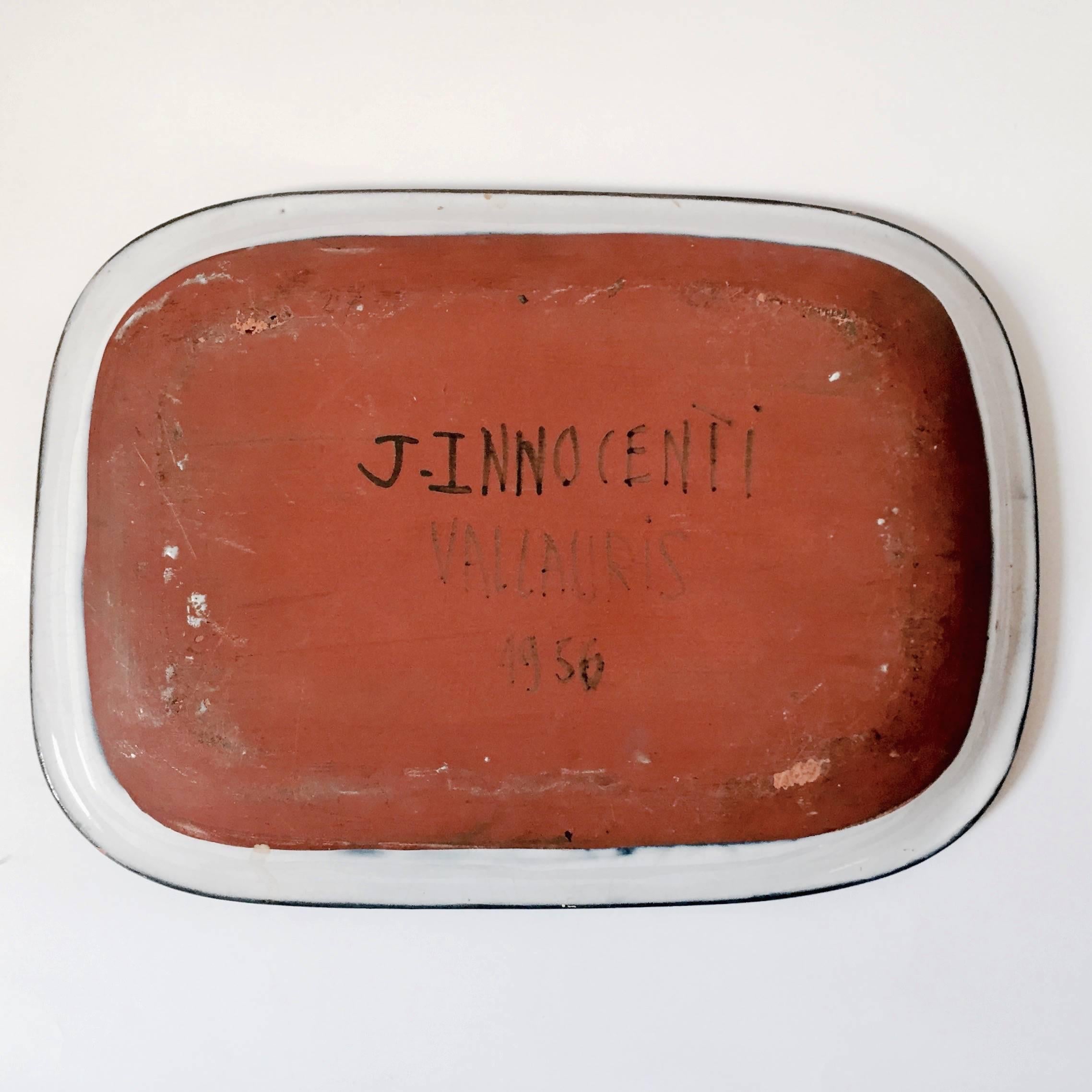 Mid-Century Modern Jacques Innocenti, Ceramic Vide Poche or Rectangular Bowl For Sale
