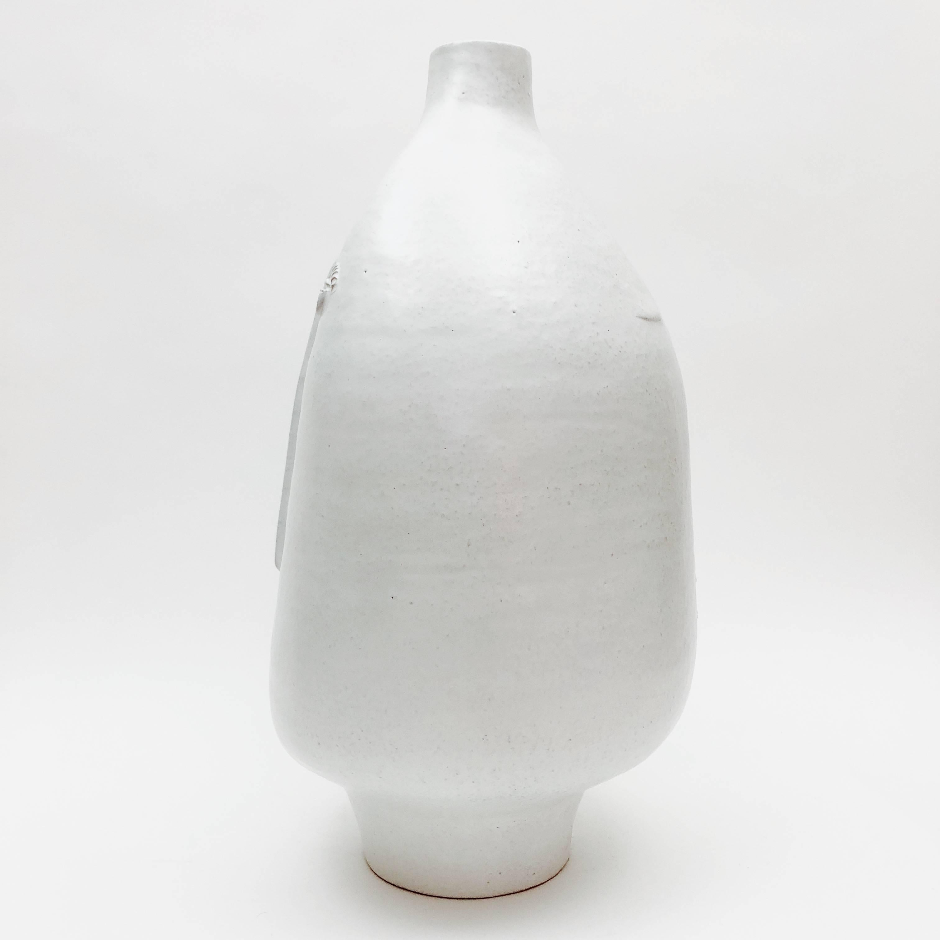 Enameled Dalo, Important Ceramic Lamp Base Glazed in White